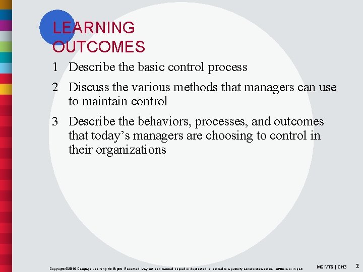 LEARNING OUTCOMES 1 Describe the basic control process 2 Discuss the various methods that