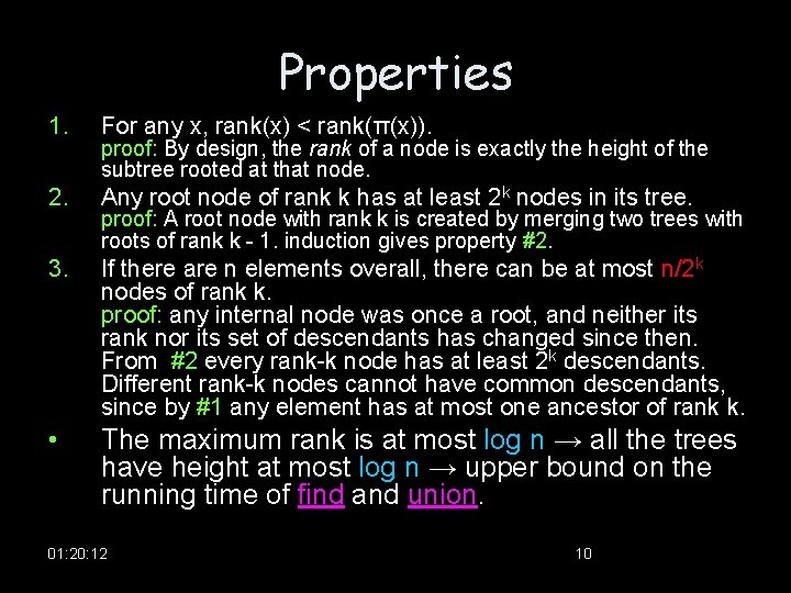 Properties 1. For any x, rank(x) < rank(π(x)). 2. Any root node of rank