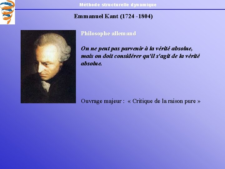 Méthode structurelle dynamique Emmanuel Kant (1724 -1804) Philosophe allemand On ne peut pas parvenir