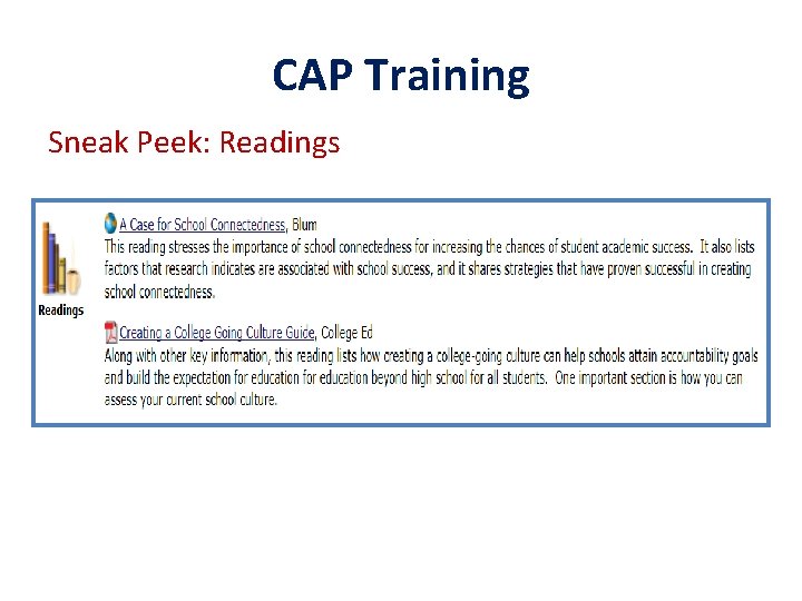 CAP Training Sneak Peek: Readings 