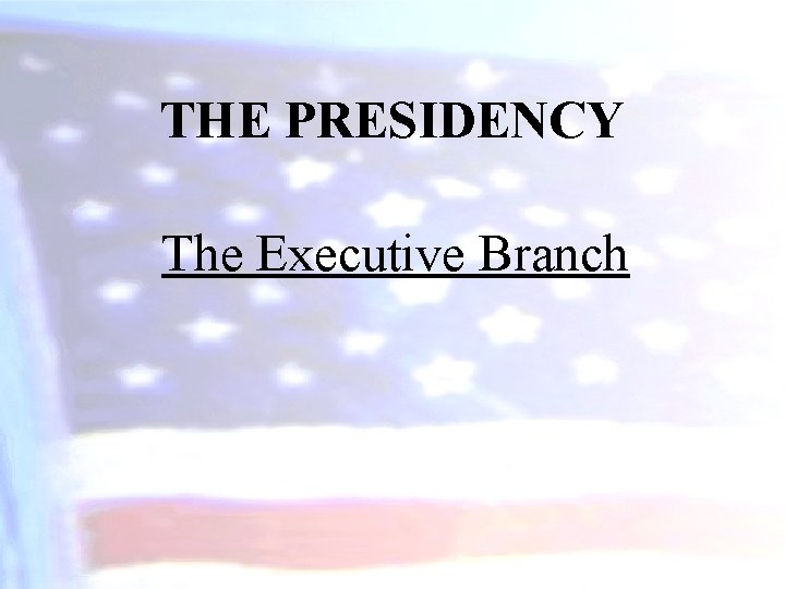 THE PRESIDENCY The Executive Branch 