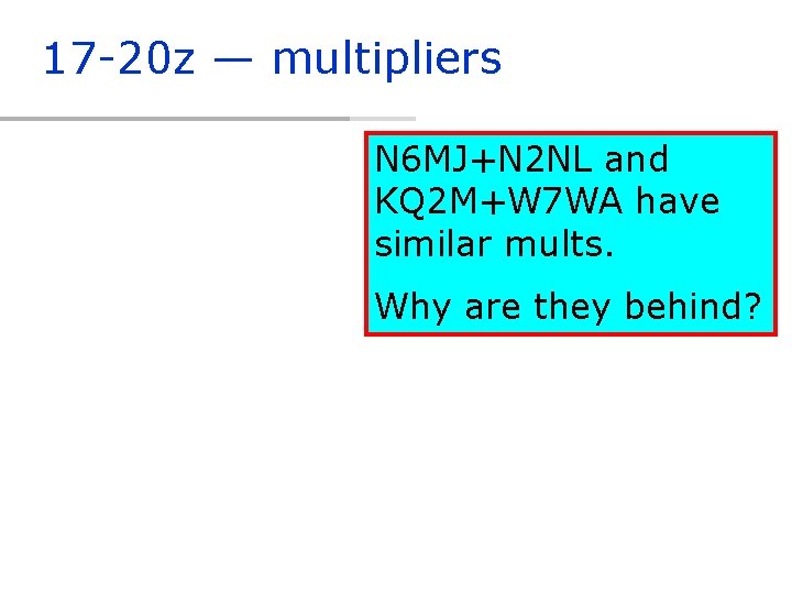 17 -20 z — multipliers N 6 MJ+N 2 NL and KQ 2 M+W