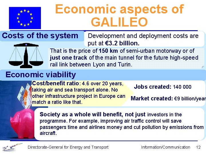 Economic aspects of GALILEO Costs of the system Development and deployment costs are put