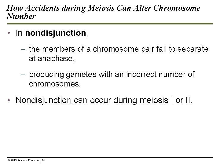 How Accidents during Meiosis Can Alter Chromosome Number • In nondisjunction, – the members