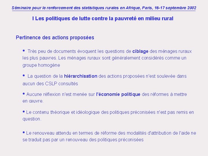 Séminaire pour le renforcement des statistiques rurales en Afrique, Paris, 16 -17 septembre 2002