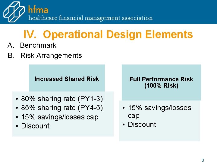IV. Operational Design Elements A. Benchmark B. Risk Arrangements Increased Shared Risk • • IV. Operational Design Elements A. Benchmark B. Risk Arrangements Increased Shared Risk • •