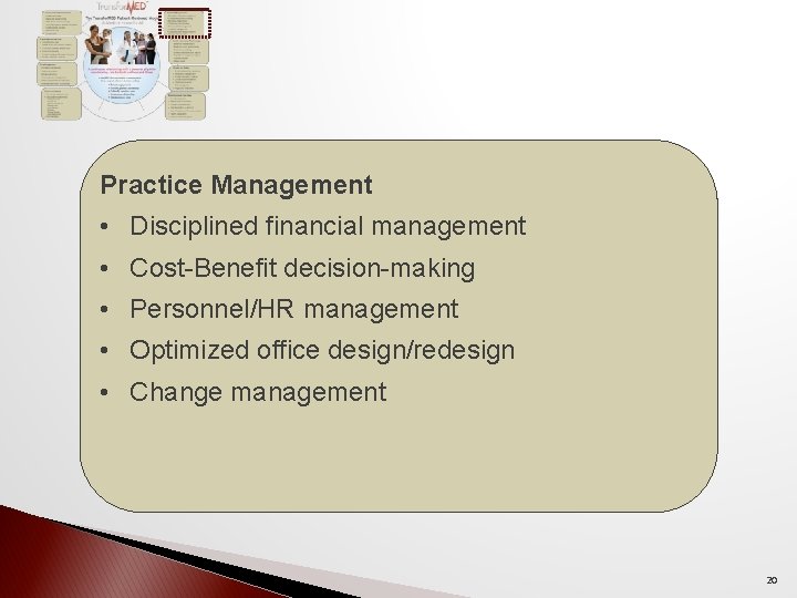 Practice Management • Disciplined financial management • Cost-Benefit decision-making • Personnel/HR management • Optimized