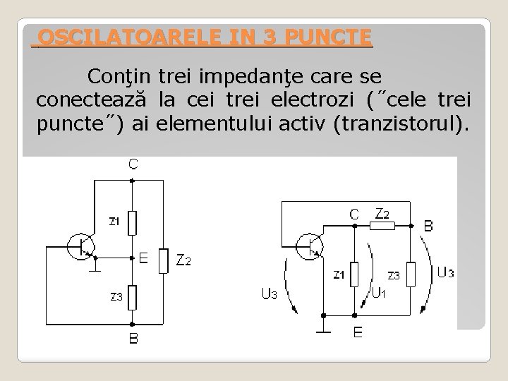 OSCILATOARELE IN 3 PUNCTE Conţin trei impedanţe care se conectează la cei trei electrozi