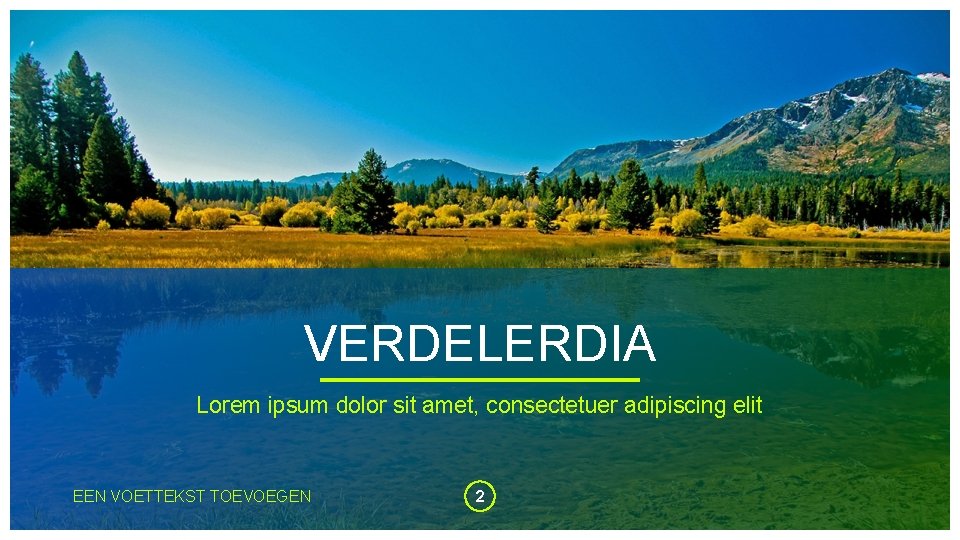 VERDELERDIA Lorem ipsum dolor sit amet, consectetuer adipiscing elit EEN VOETTEKST TOEVOEGEN 2 