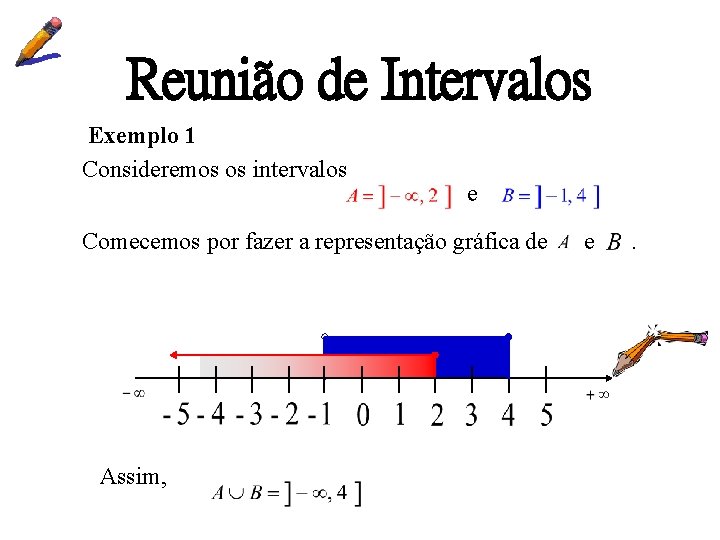 Reunião de Intervalos Exemplo 1 Consideremos os intervalos e Comecemos por fazer a representação