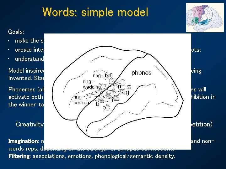 Words: simple model Goals: • make the simplest testable model of creativity; • create