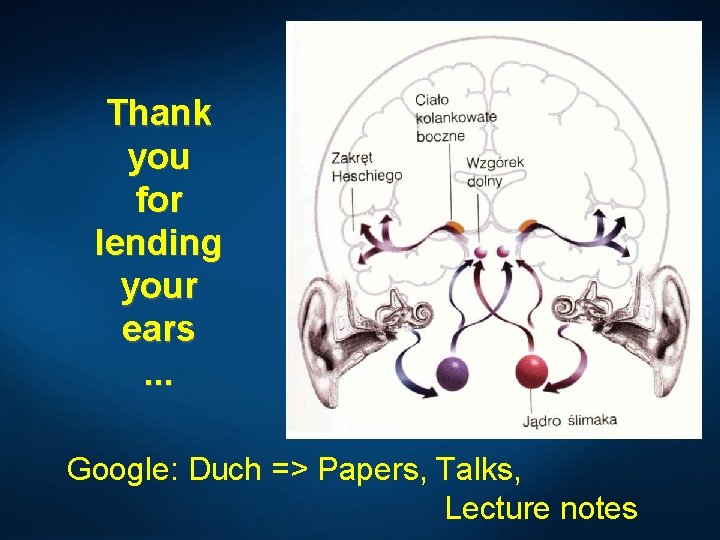 Thank you for lending your ears. . . Google: Duch => Papers, Talks, Lecture