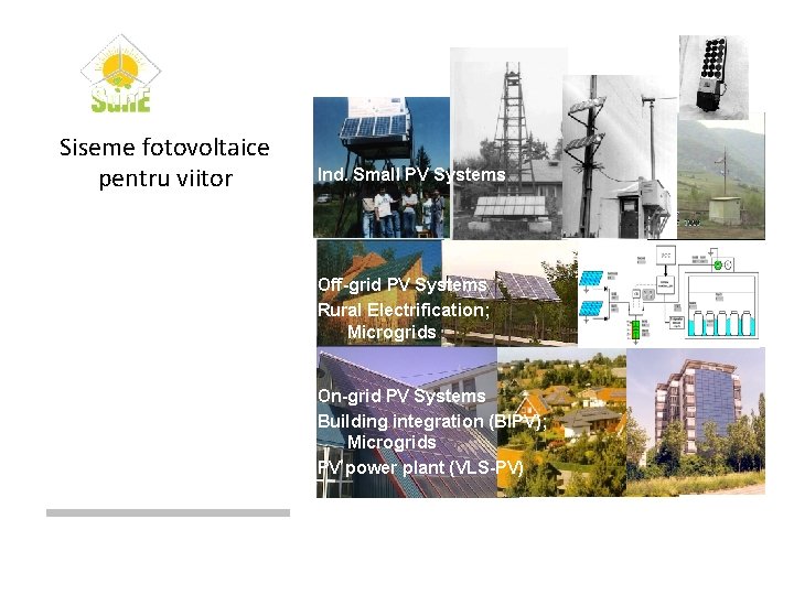 Siseme fotovoltaice pentru viitor Ind. Small PV Systems Off-grid PV Systems Rural Electrification; Microgrids.