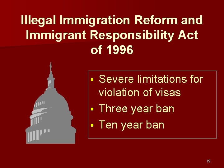 Illegal Immigration Reform and Immigrant Responsibility Act of 1996 Severe limitations for violation of