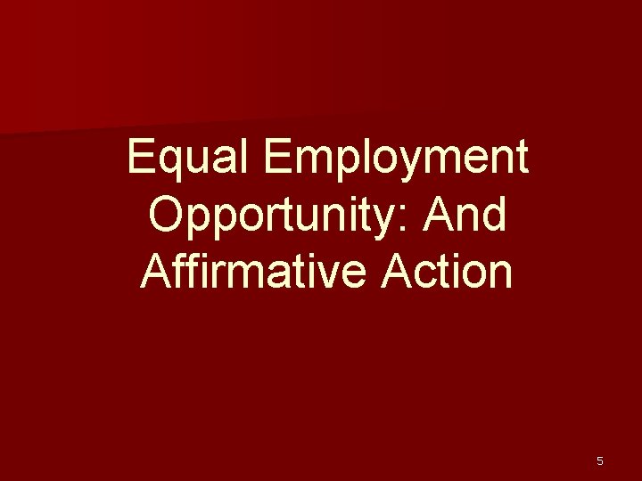 Equal Employment Opportunity: And Affirmative Action 5 
