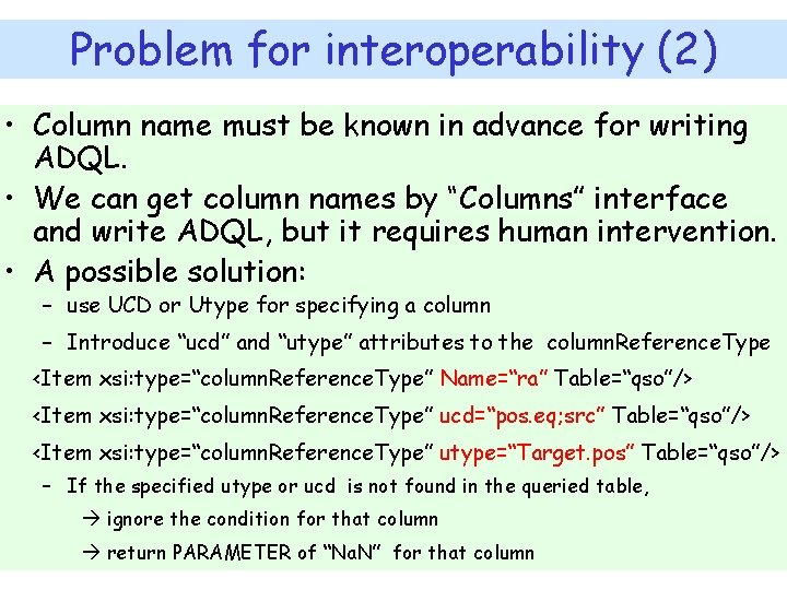 Problem for interoperability (2) • Column name must be known in advance for writing