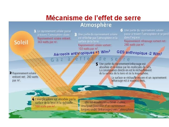 Mécanisme de l’effet de serre /m 2 es +1 W Aérosols anthropiqu GES anthropique