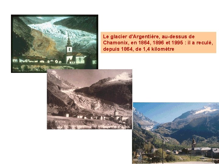 Le glacier d'Argentière, au-dessus de Chamonix, en 1864, 1896 et 1995 : il a