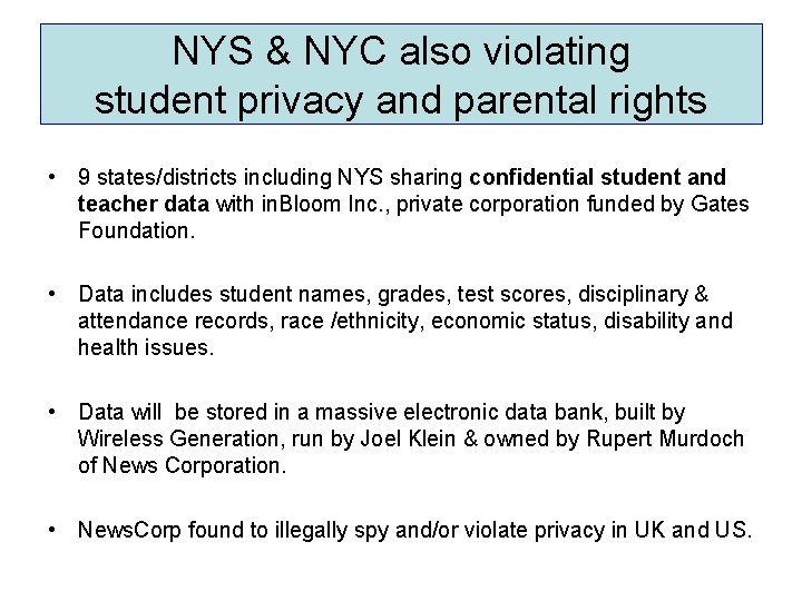 NYS & NYC also violating student privacy and parental rights • 9 states/districts including