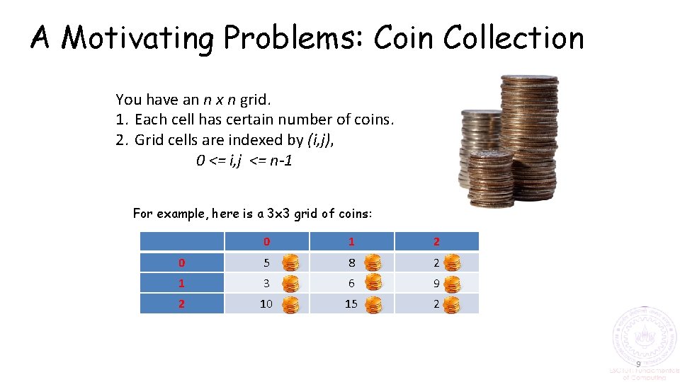 A Motivating Problems: Coin Collection You have an n x n grid. 1. Each