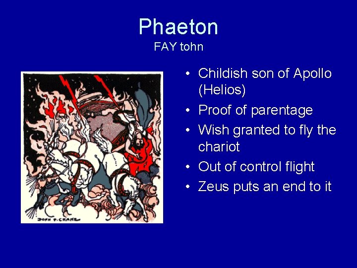 Phaeton FAY tohn • Childish son of Apollo (Helios) • Proof of parentage •