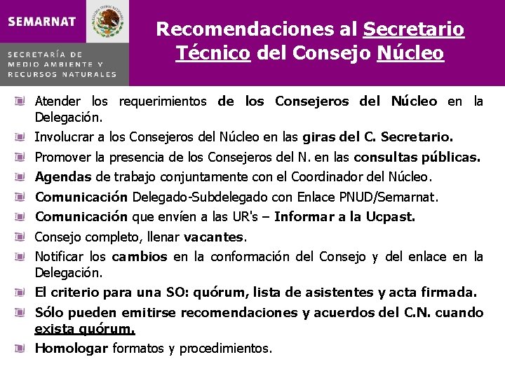 Recomendaciones al Secretario Técnico del Consejo Núcleo Atender los requerimientos de los Consejeros del