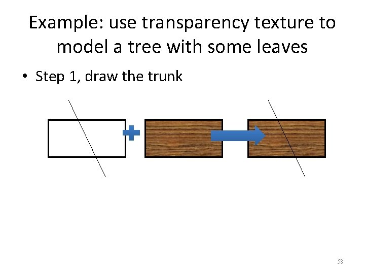 Example: use transparency texture to model a tree with some leaves • Step 1,
