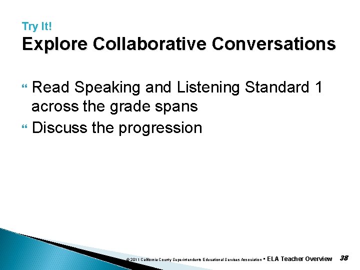 Try It! Explore Collaborative Conversations Read Speaking and Listening Standard 1 across the grade