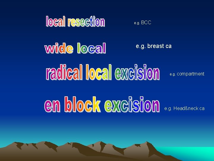 e. g. BCC e. g. breast ca e. g. compartment e. g. Head&neck ca