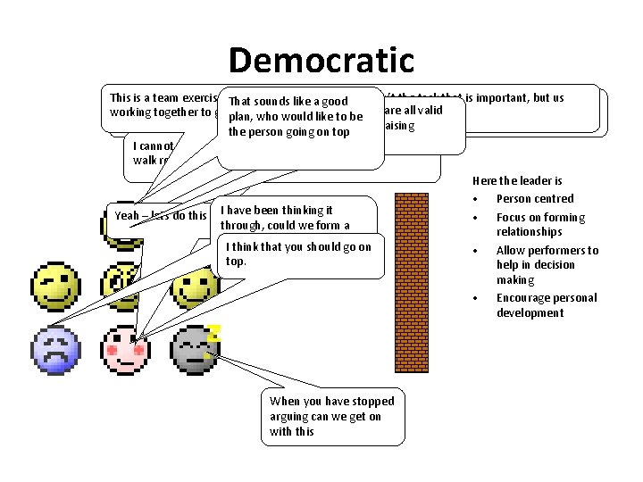 Democratic This a team exercise develop team cohesion, it isn’t the taskhappy that istoimportant, Democratic This a team exercise develop team cohesion, it isn’t the taskhappy that istoimportant,
