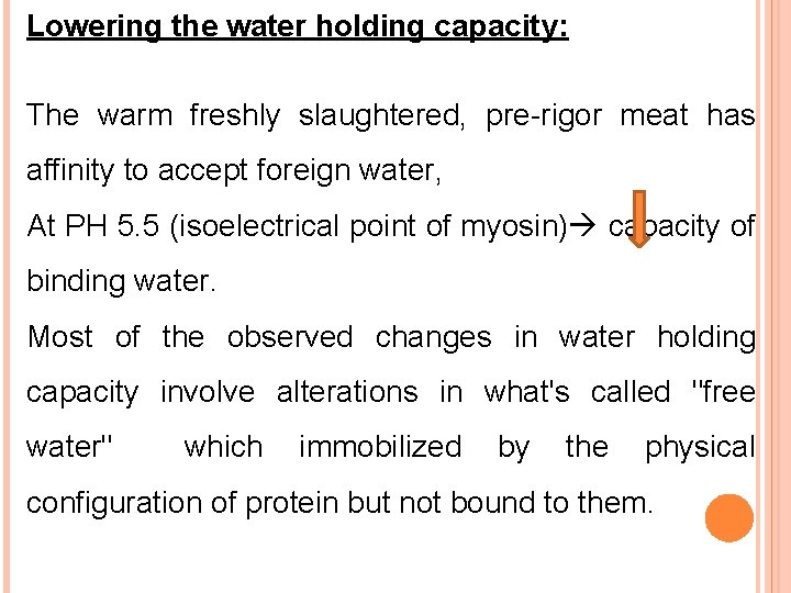 Lowering the water holding capacity: The warm freshly slaughtered, pre-rigor meat has affinity to