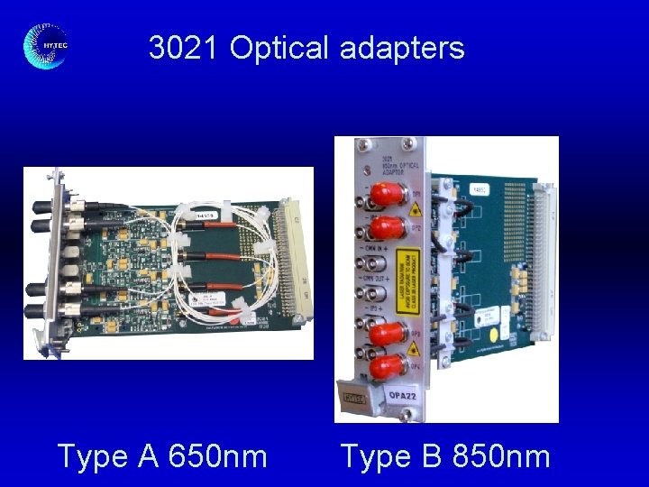 3021 Optical adapters Type A 650 nm Type B 850 nm 