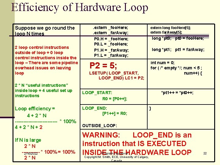 Efficiency of Hardware Loop Suppose we go round the loop N times 2 loop Efficiency of Hardware Loop Suppose we go round the loop N times 2 loop