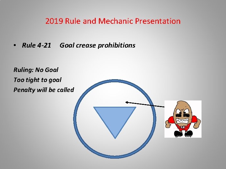 2019 Rule and Mechanic Presentation • Rule 4 -21 Goal crease prohibitions Ruling: No