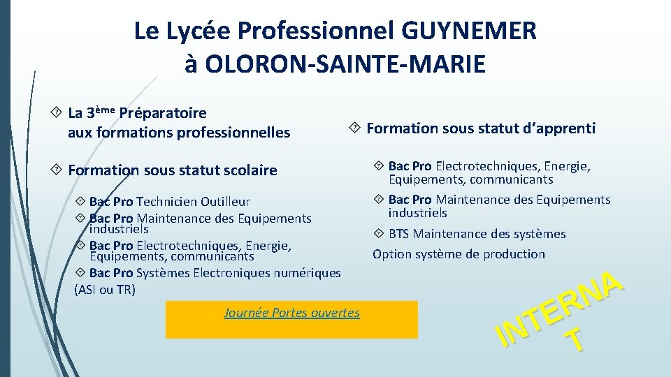 Le Lycée Professionnel GUYNEMER à OLORON-SAINTE-MARIE La 3ème Préparatoire aux formations professionnelles Formation sous