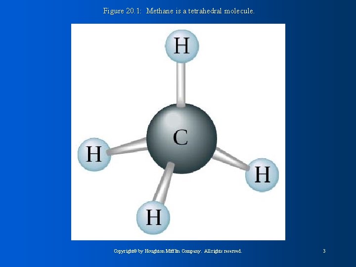 Figure 20. 1: Methane is a tetrahedral molecule. Copyright© by Houghton Mifflin Company. All