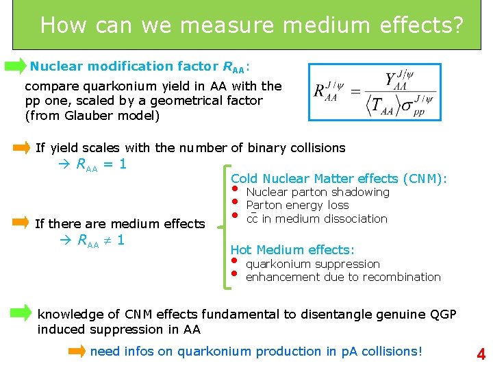 How can we measure medium effects? Nuclear modification factor RAA: compare quarkonium yield in