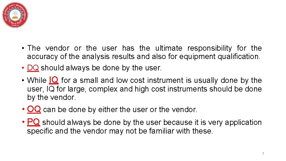 Qualification of Hot Air Oven PART I Department