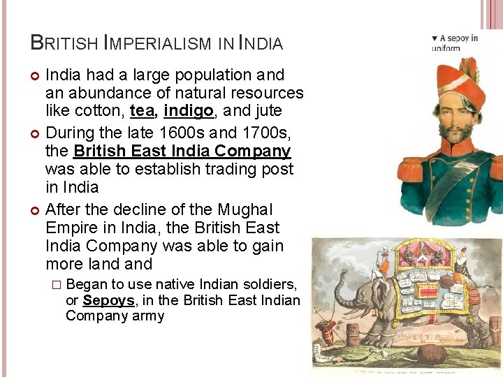 BRITISH IMPERIALISM IN INDIA India had a large population and an abundance of natural