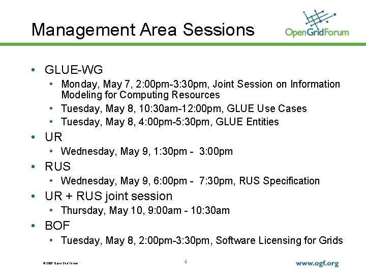 Management Area Sessions • GLUE-WG • Monday, May 7, 2: 00 pm-3: 30 pm,
