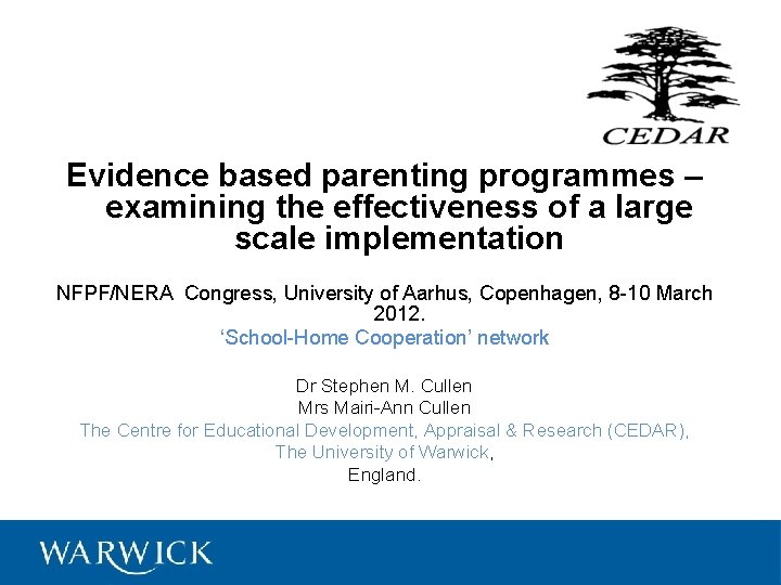 Evidence based parenting programmes – examining the effectiveness of a large scale implementation NFPF/NERA