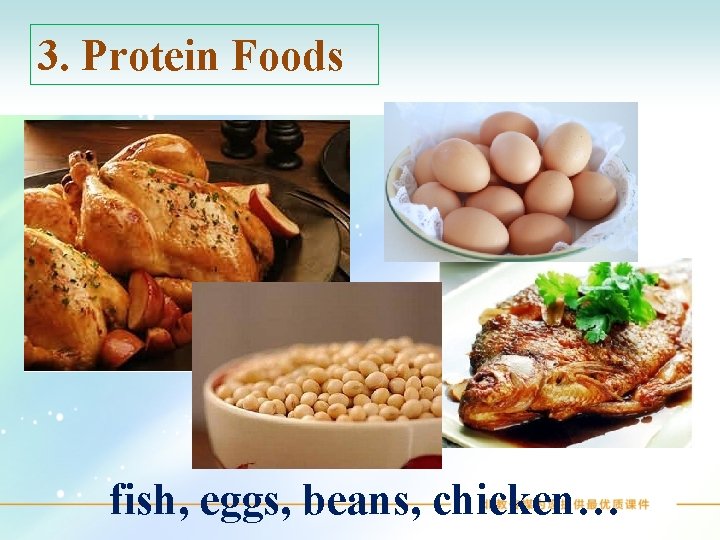 3. Protein Foods fish, eggs, beans, chicken… 