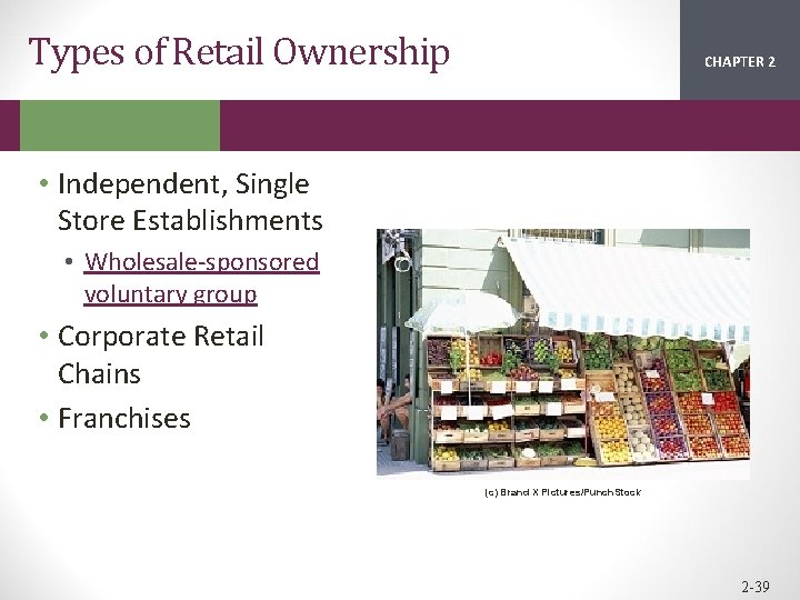 Types of Retail Ownership CHAPTER 2 1 • Independent, Single Store Establishments • Wholesale-sponsored