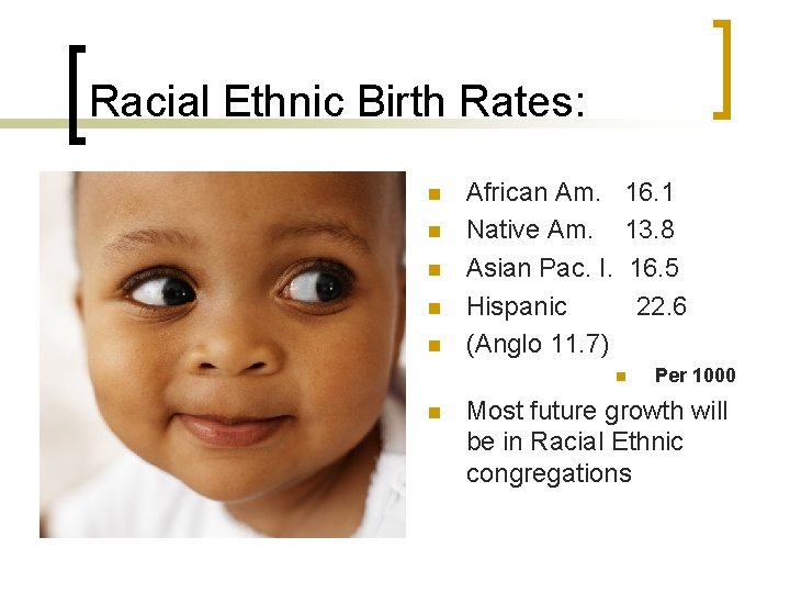 Racial Ethnic Birth Rates: n n n African Am. Native Am. Asian Pac. I.