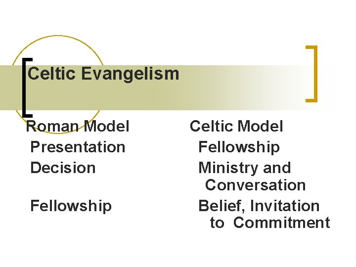 Celtic Evangelism Roman Model Presentation Decision Fellowship Celtic Model Fellowship Ministry and Conversation Belief,