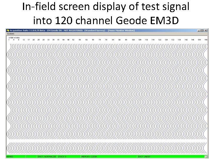 In-field screen display of test signal into 120 channel Geode EM 3 D 