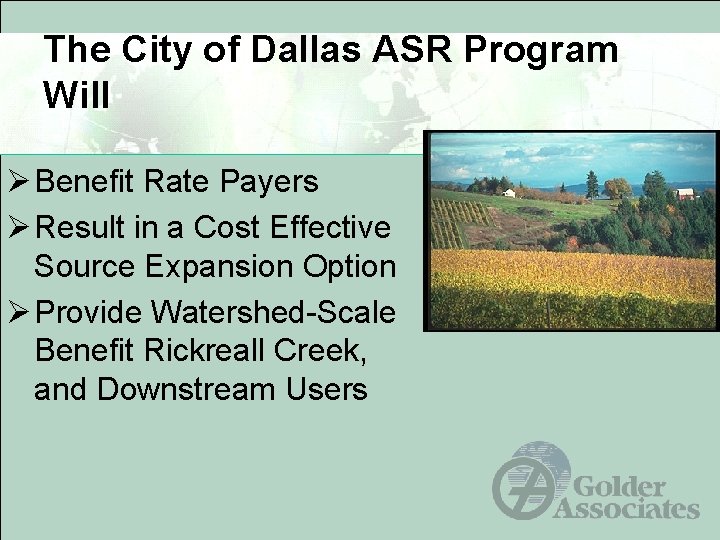 The City of Dallas ASR Program Will Ø Benefit Rate Payers Ø Result in The City of Dallas ASR Program Will Ø Benefit Rate Payers Ø Result in