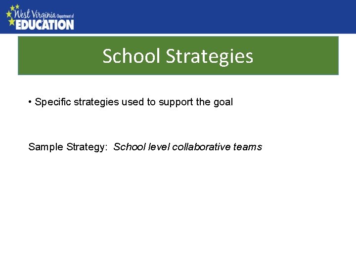 School Strategies County Needs Assessment • Specific strategies used to support the goal Sample