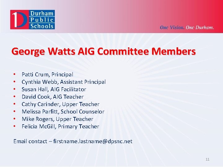 George Watts AIG Committee Members • • Patti Crum, Principal Cynthia Webb, Assistant Principal