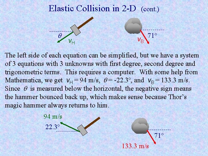 Elastic Collision in 2 -D v. H (cont. ) v. B 71 The left